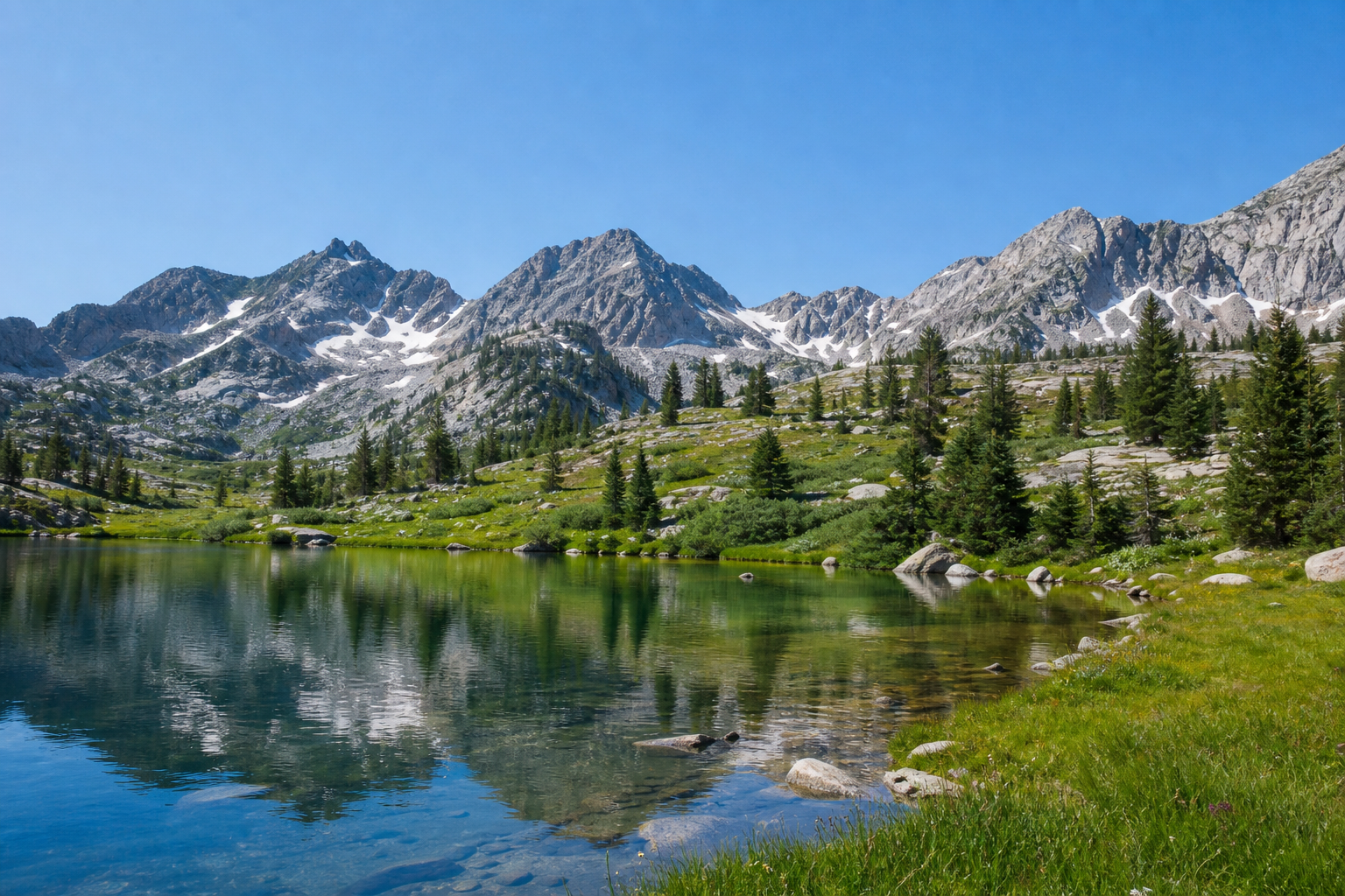 Clear Utah alpine lake and mountain range in daylight